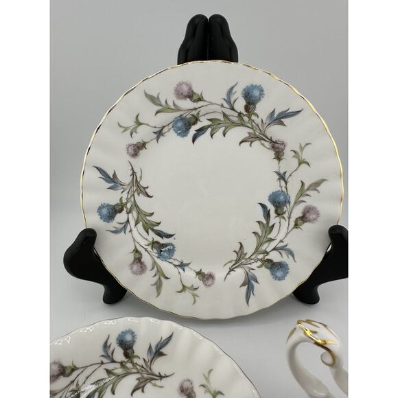 Royal Albert" Brigadoon" Bone China Tea Cup/ Saucer /Plate Blue Pink Thistles - Picture 4 of 9